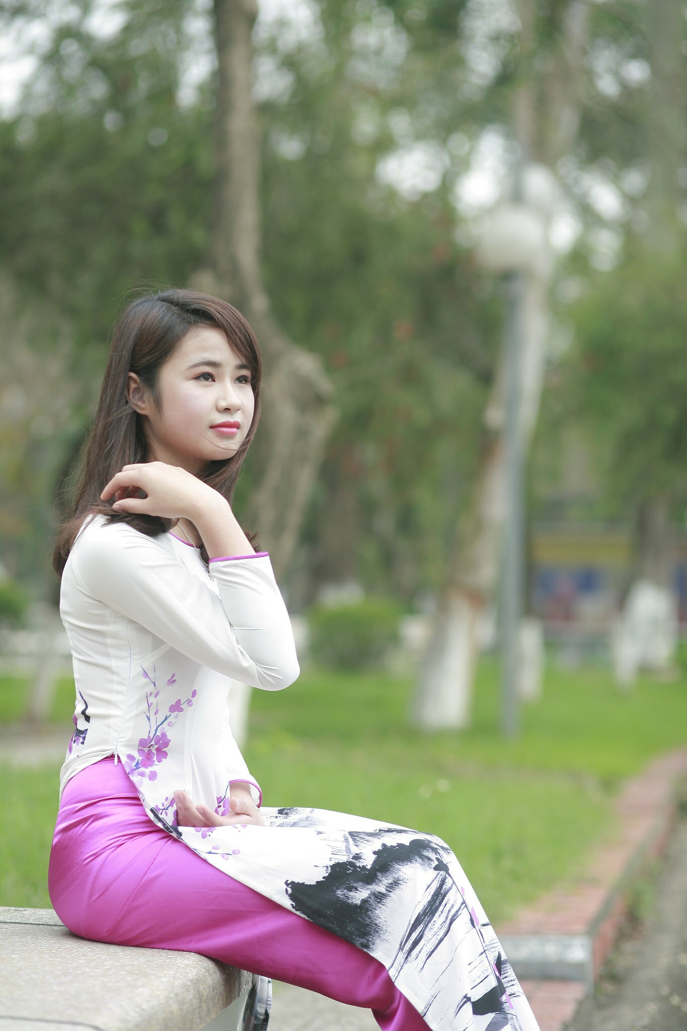 Áo dài trắng truyền thống áo dài trắng yêu kiều [WG0YLB]