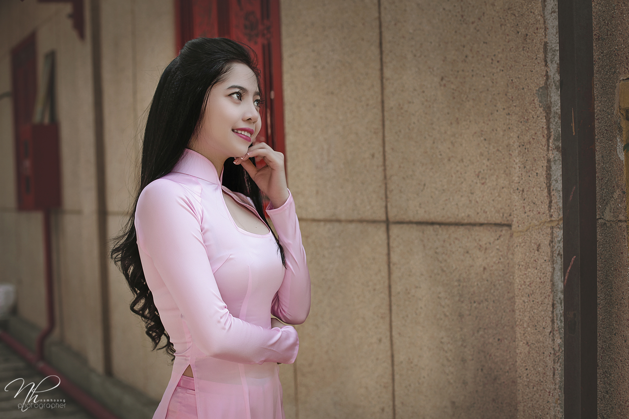 Tà áo dài áo dài hồng hoài cổ [CRDFFL]