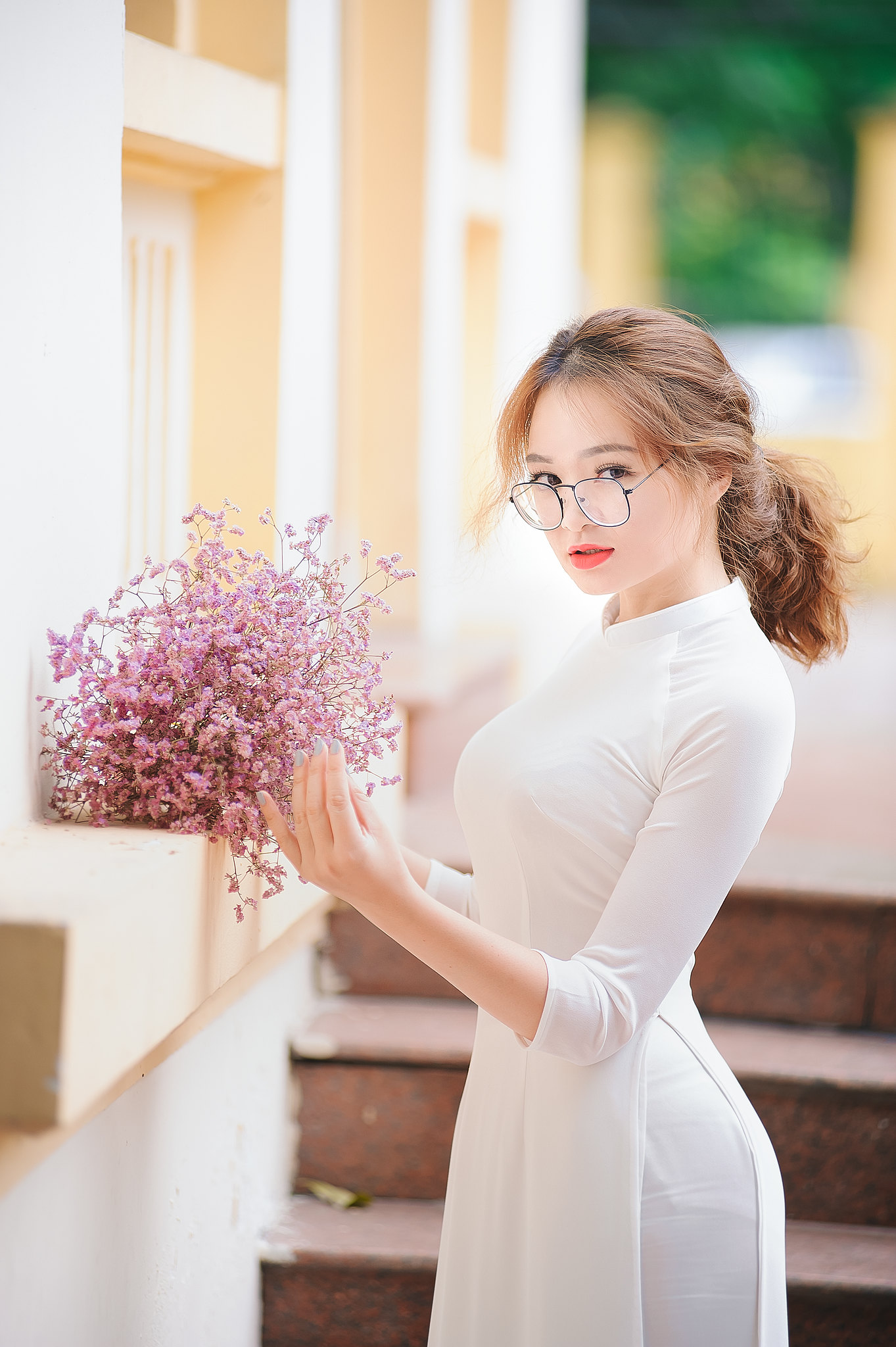 Áo dài trắng tà áo dài hoa yêu kiều [CYD13B]