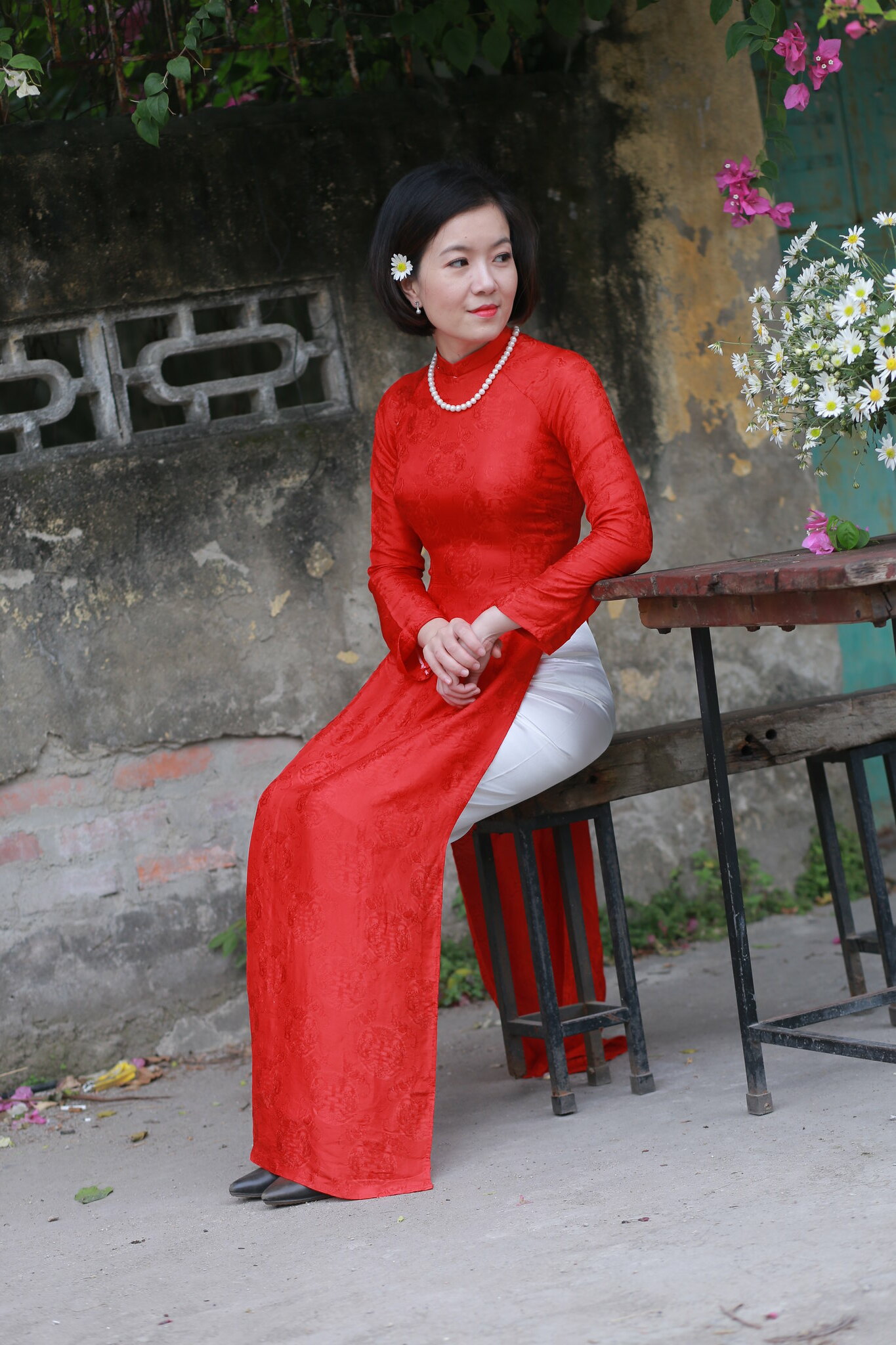 Áo dài đỏ thuần Việt áo dài đỏ [U3THOO]