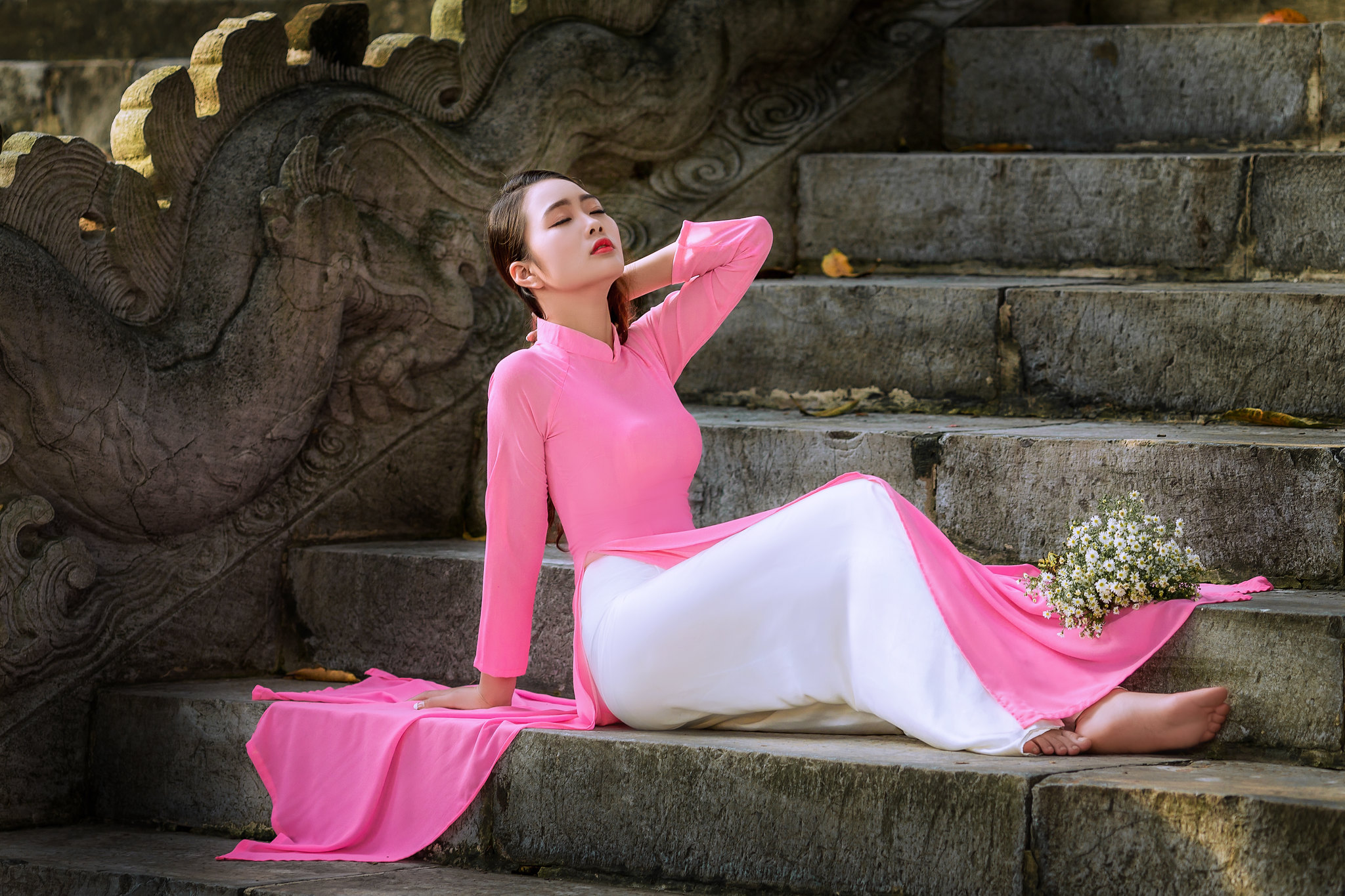Áo dài hồng vẻ đẹp lễ chùa hoài cổ [GKCM46]
