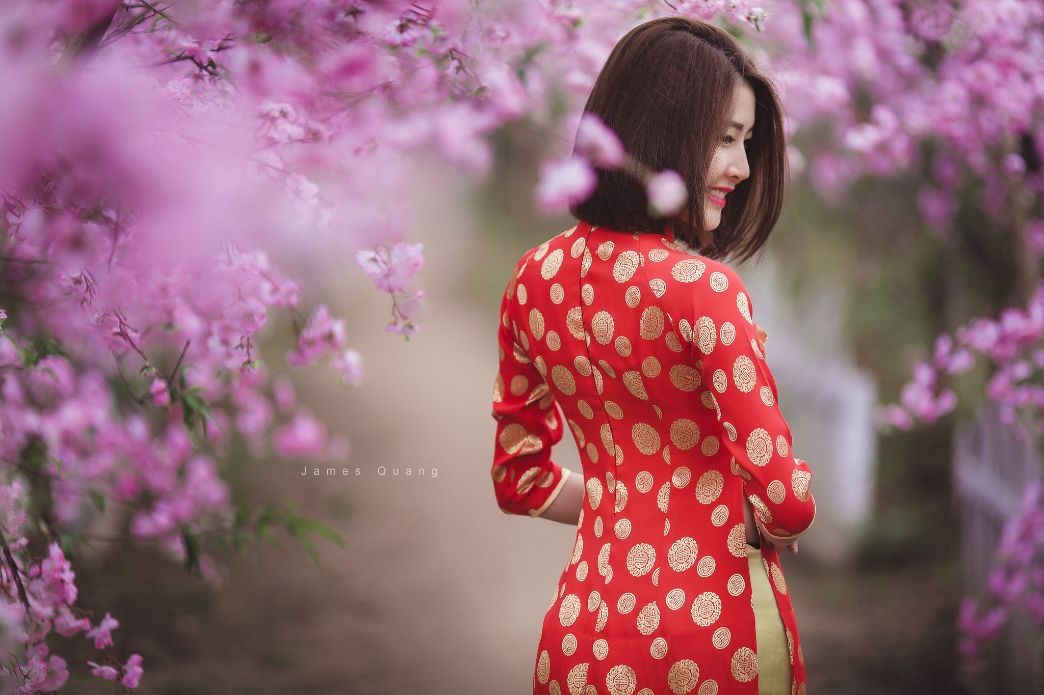 Vẻ đẹp Việt Nam áo dài đỏ hoa đào [XLSISK]