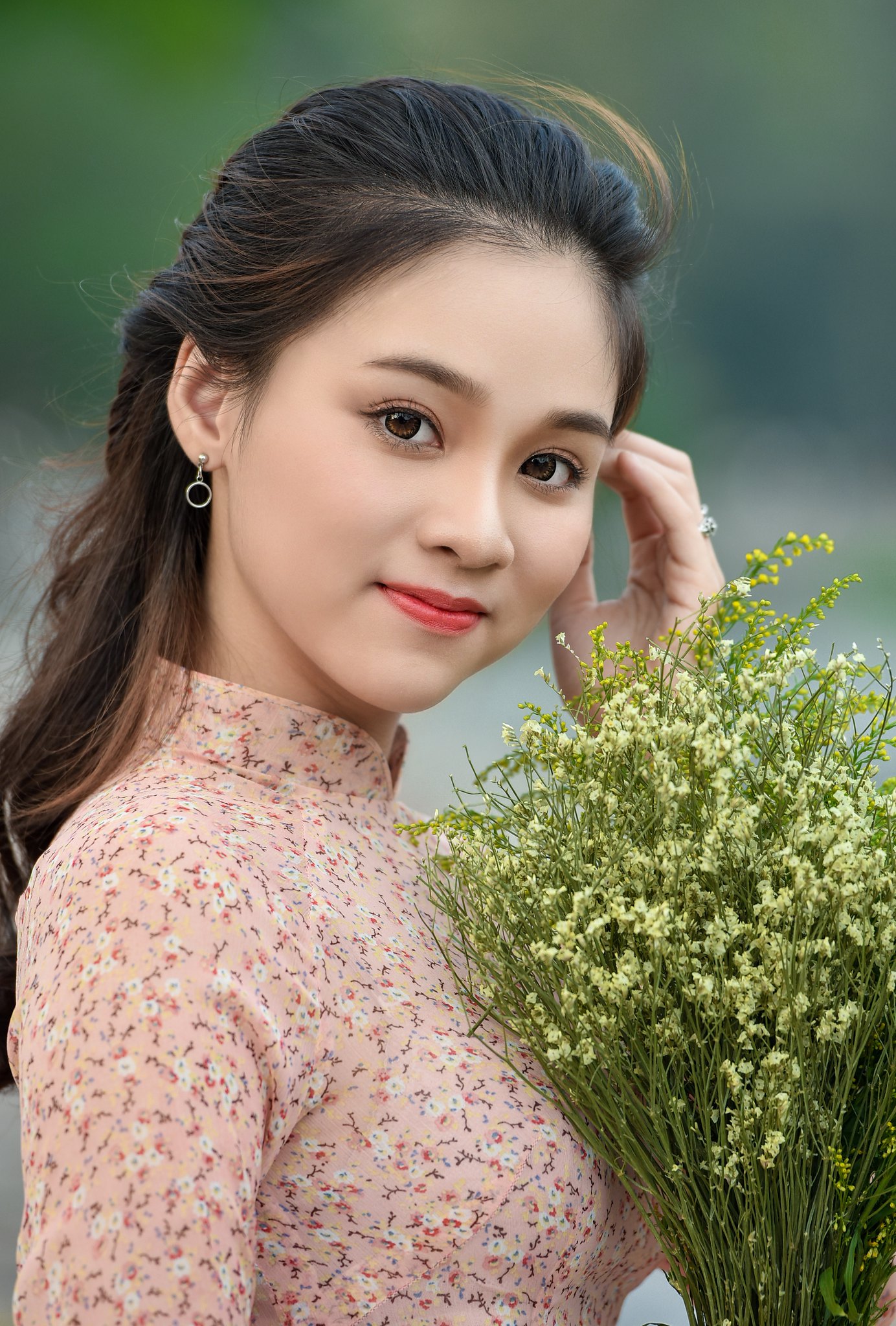 Áo dài họa tiết truyền thống tinh khôi đậm chất Việt [DEJAU7]