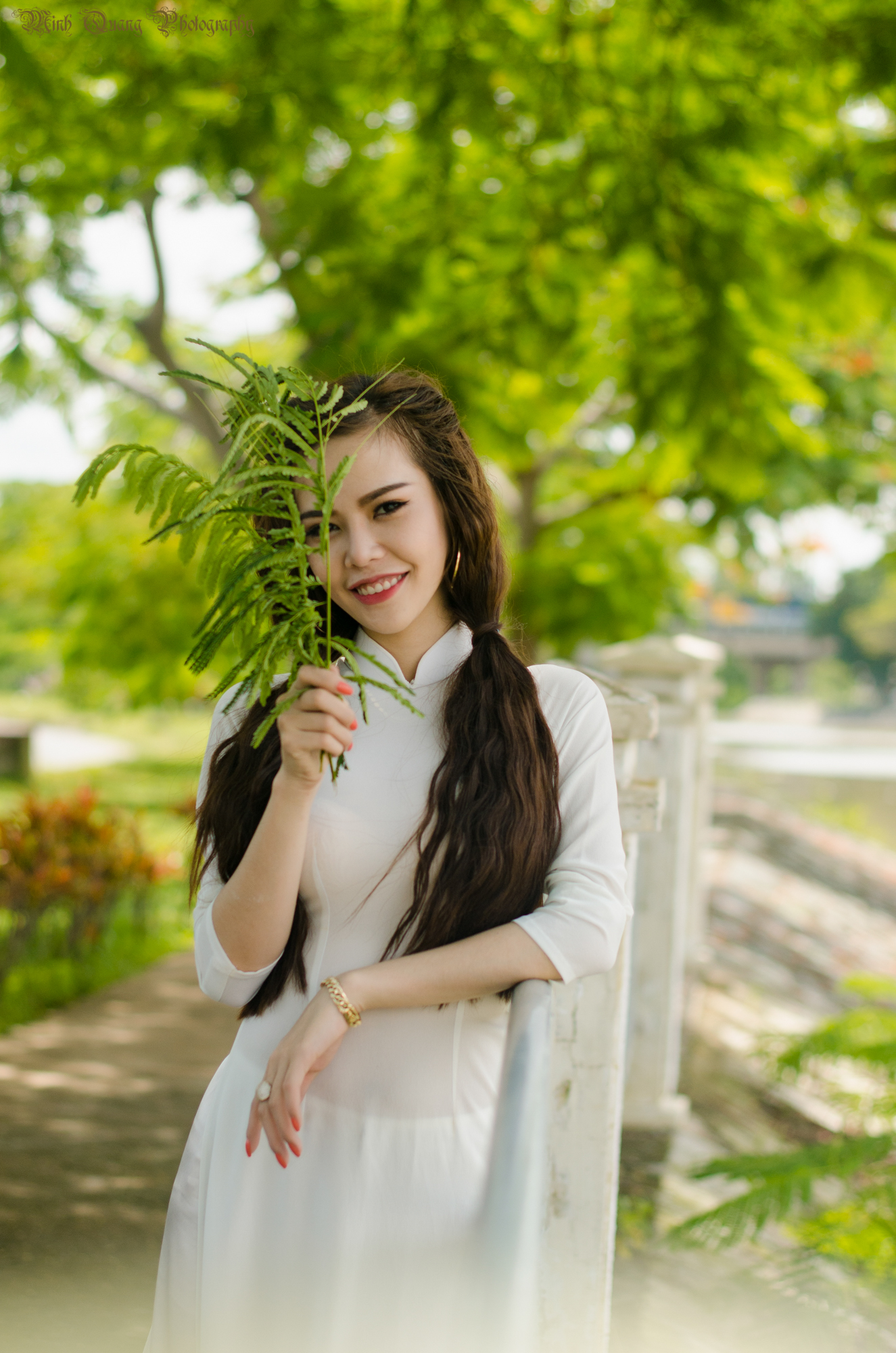 Áo dài trắng hiện đại áo dài trắng [HQCCMA]