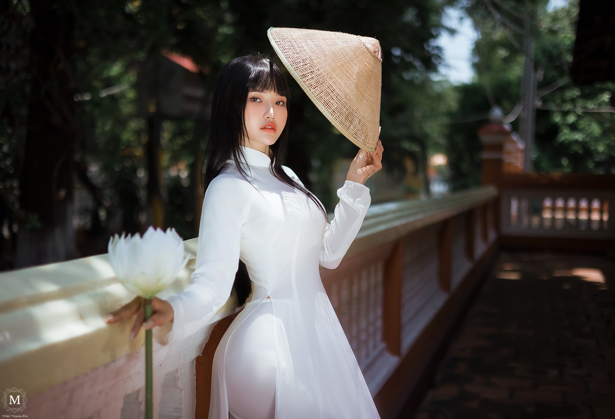 Áo dài trắng ảnh nón lá thanh nhã [3TTJJB]