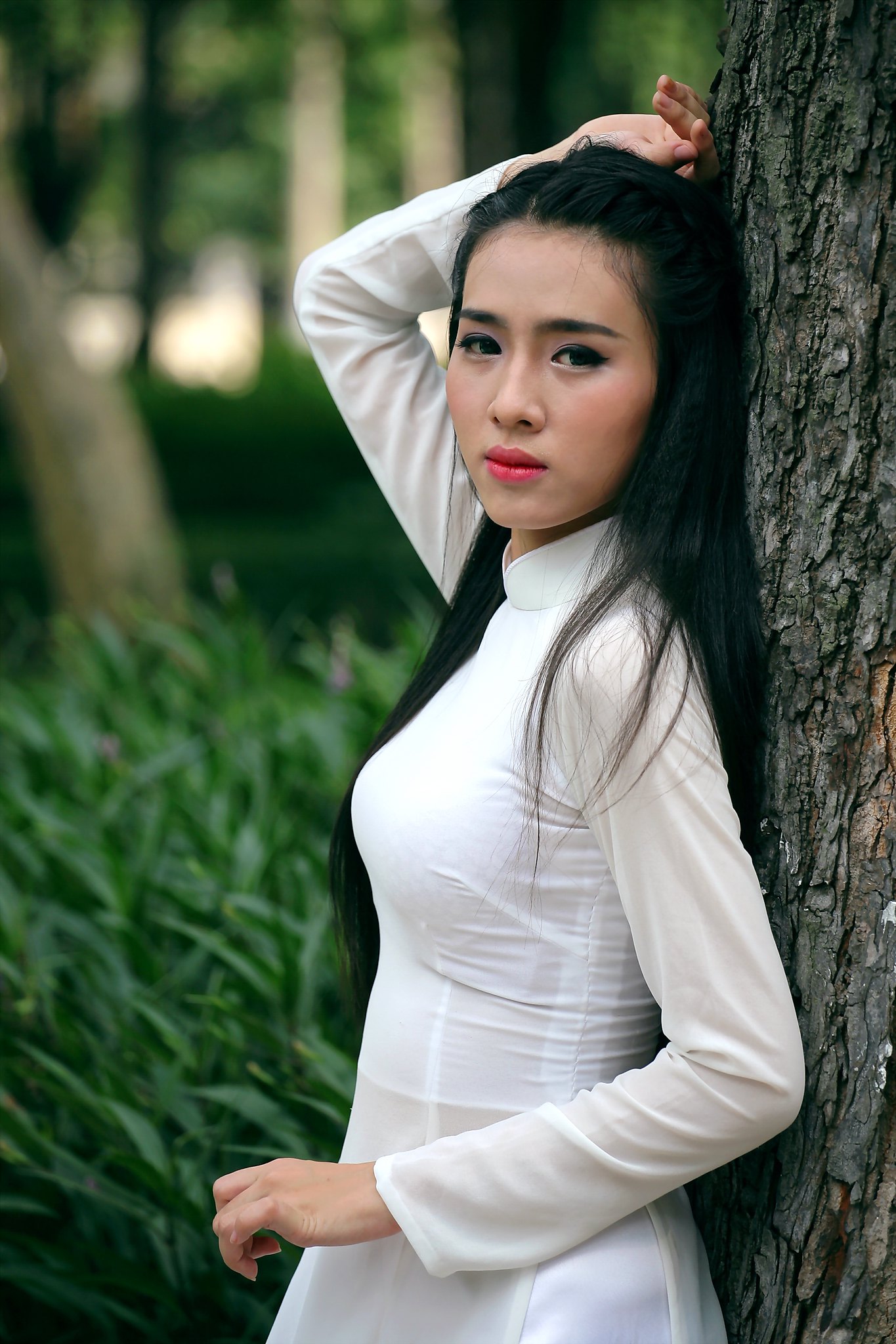 Áo dài trắng thanh thoát áo dài trắng [HFMDZH]