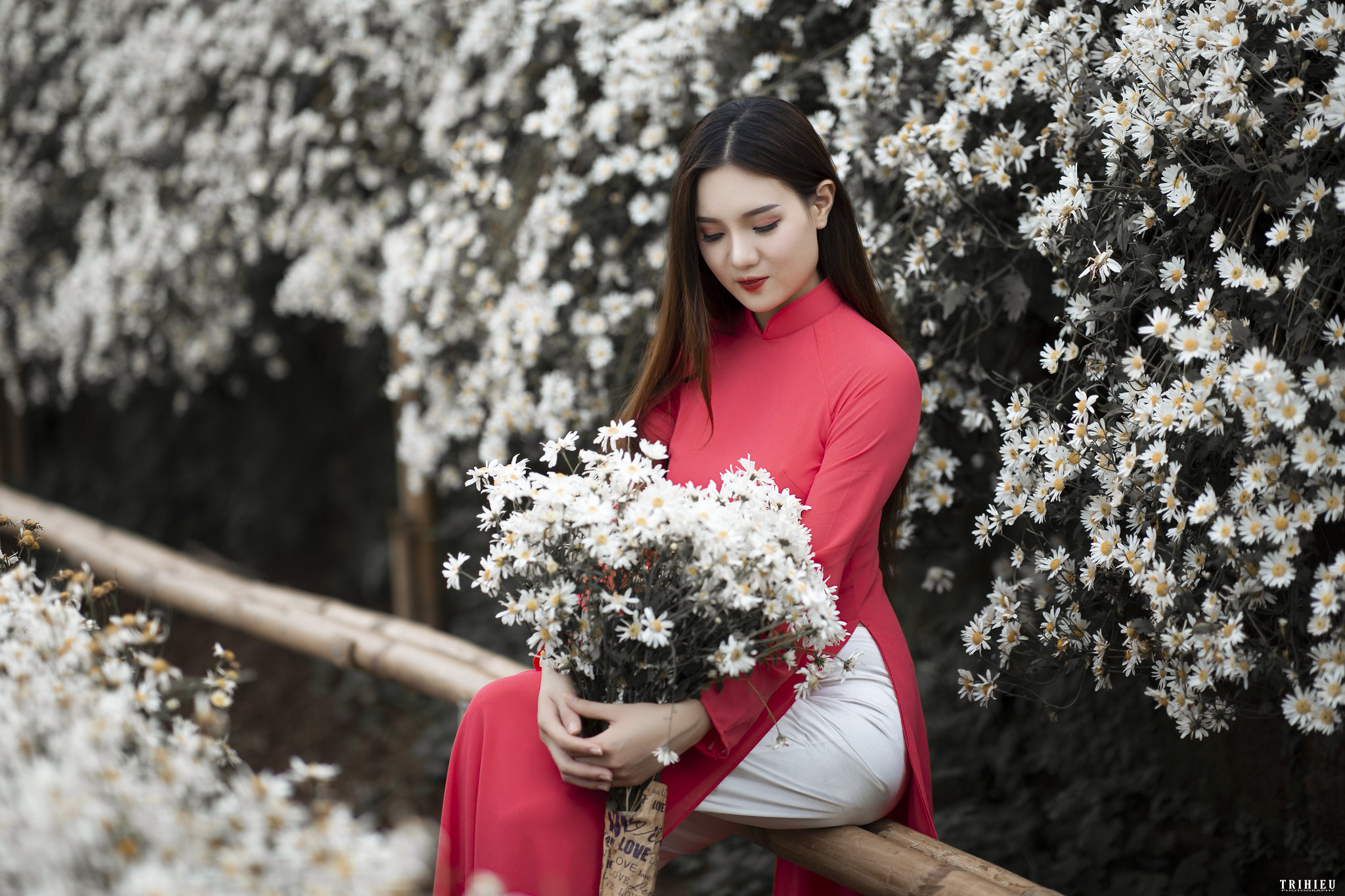 Người đẹp áo dài đỏ nữ tính hoa [YWZYOC]