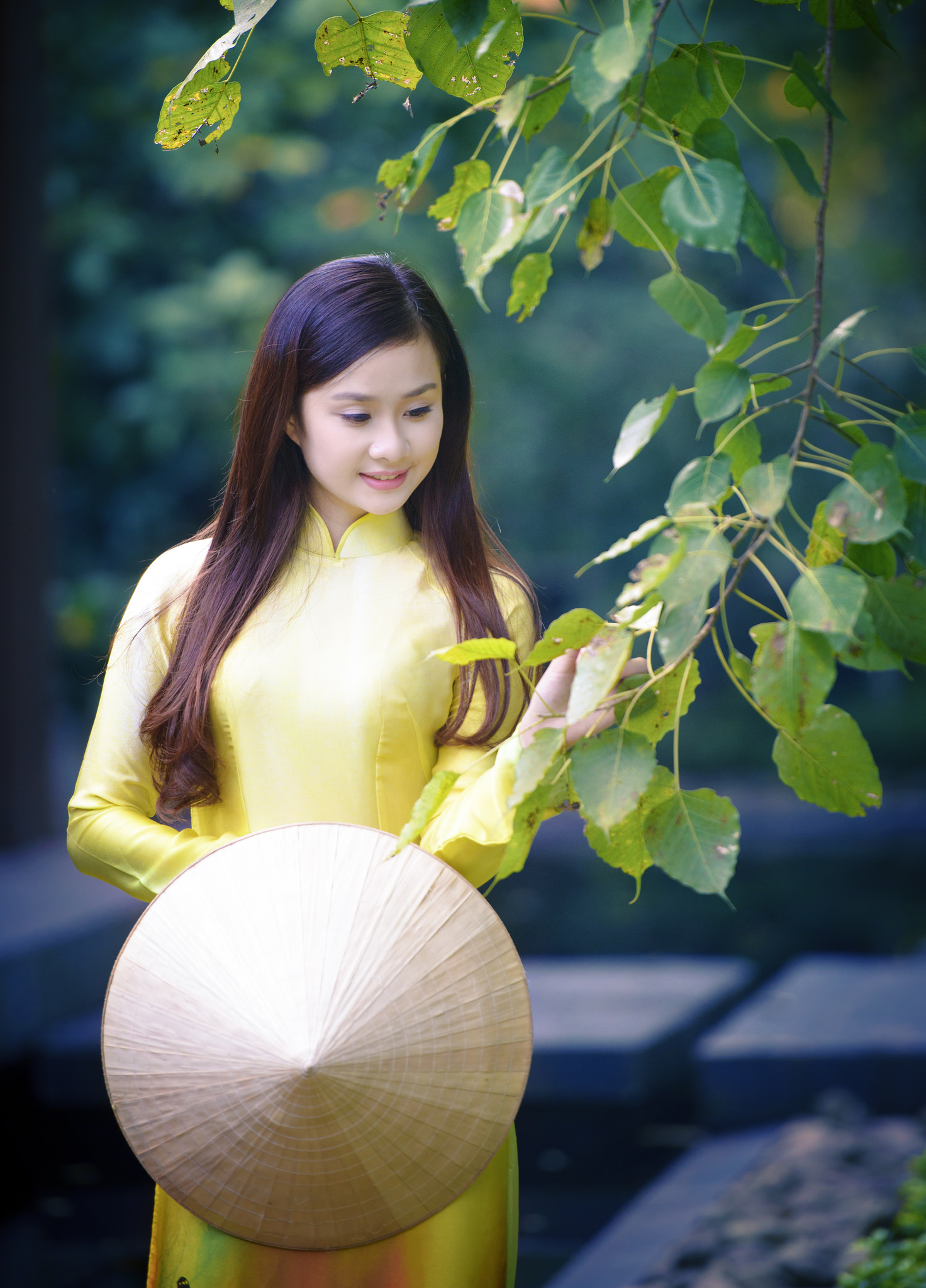 Ảnh nền áo dài vàng cổ điển nón lá [XBKPFN]