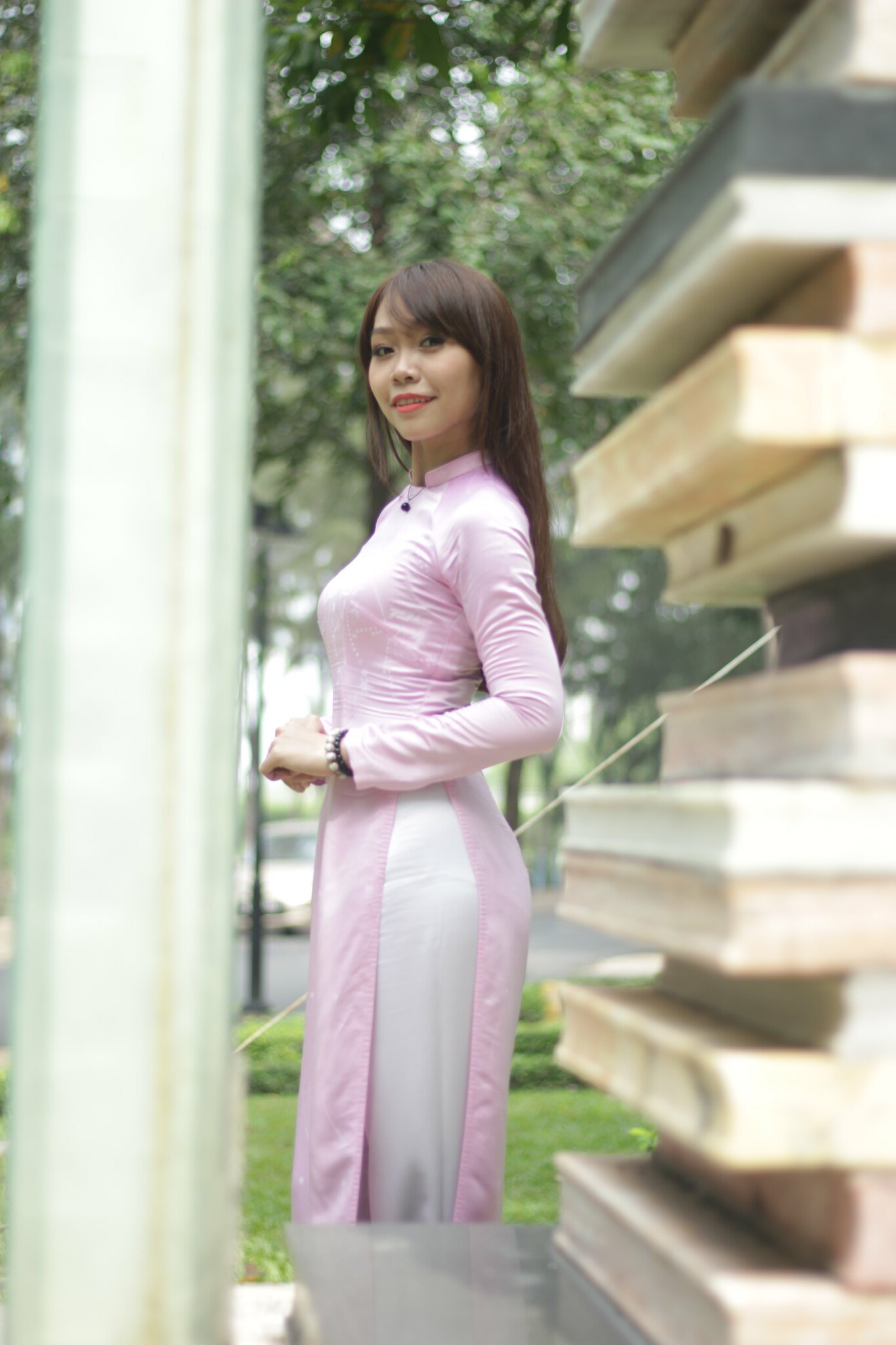 Áo dài hồng hot girl góc ngang trang nhã [FS0DMS]