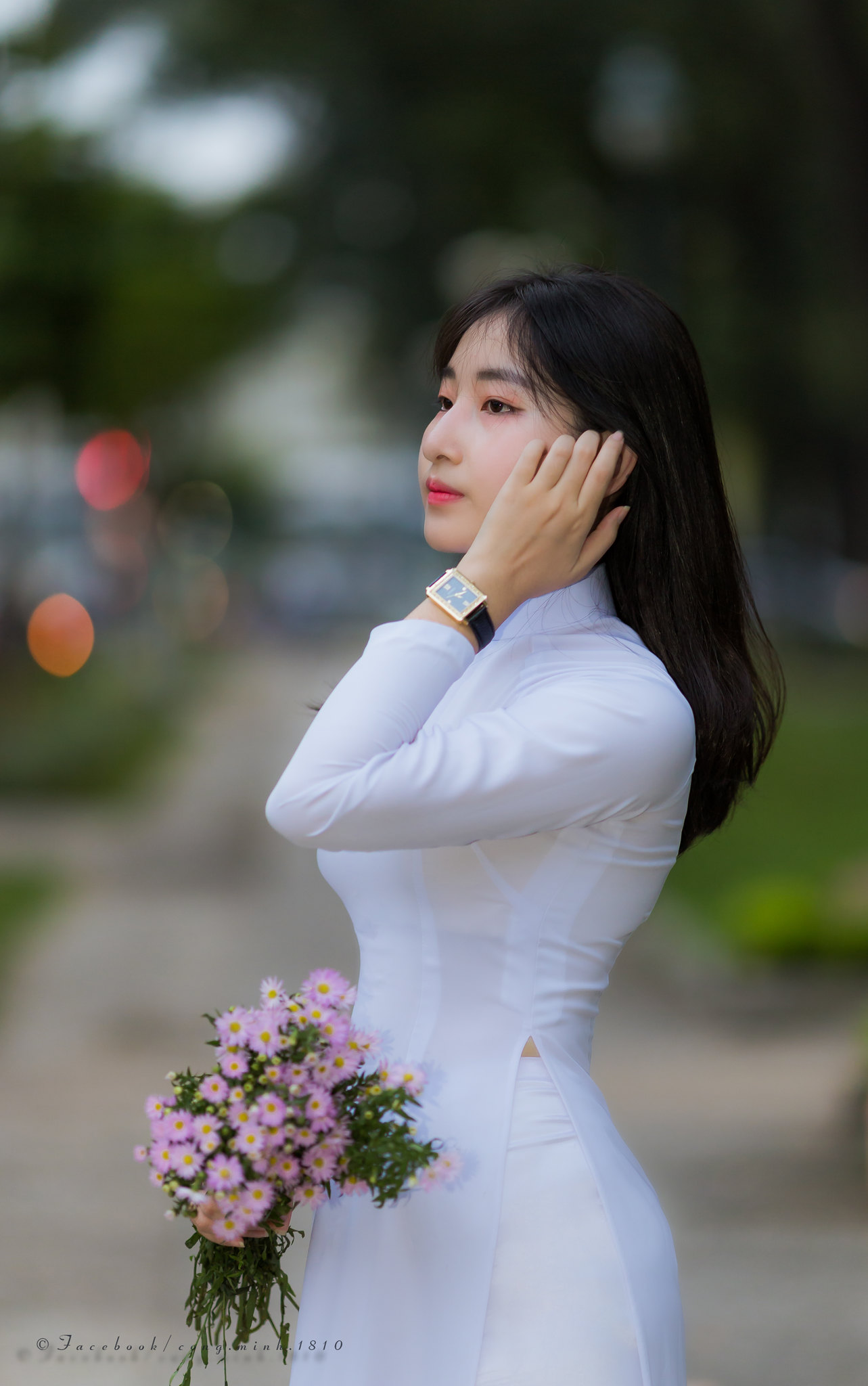 Áo dài trắng cổ điển hoa [ZLJAWF]