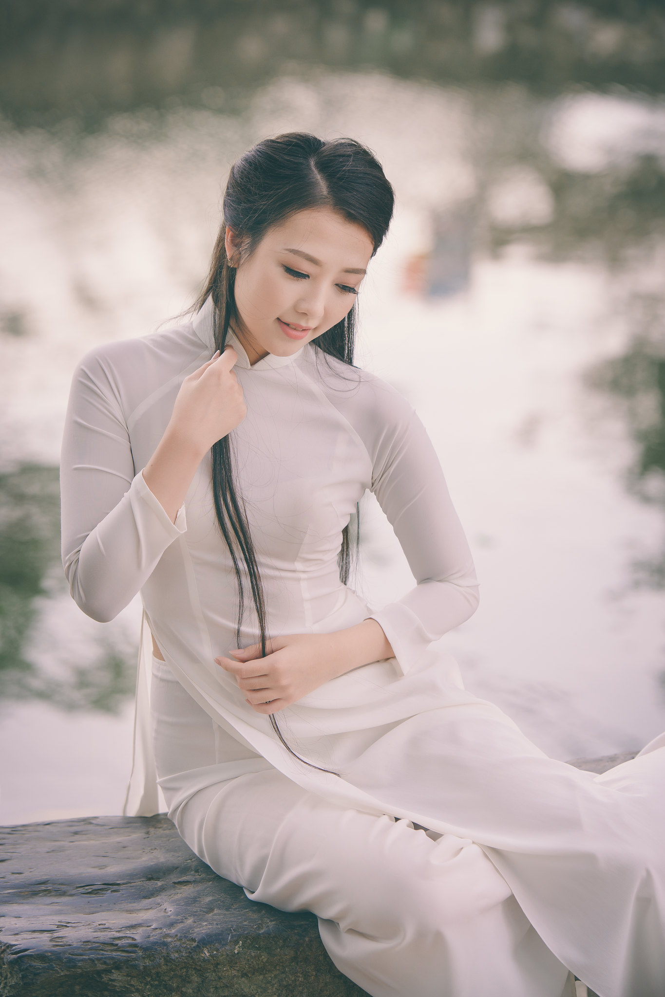 Áo dài trắng girl xinh áo dài trắng trang nhã [ARKCY5]