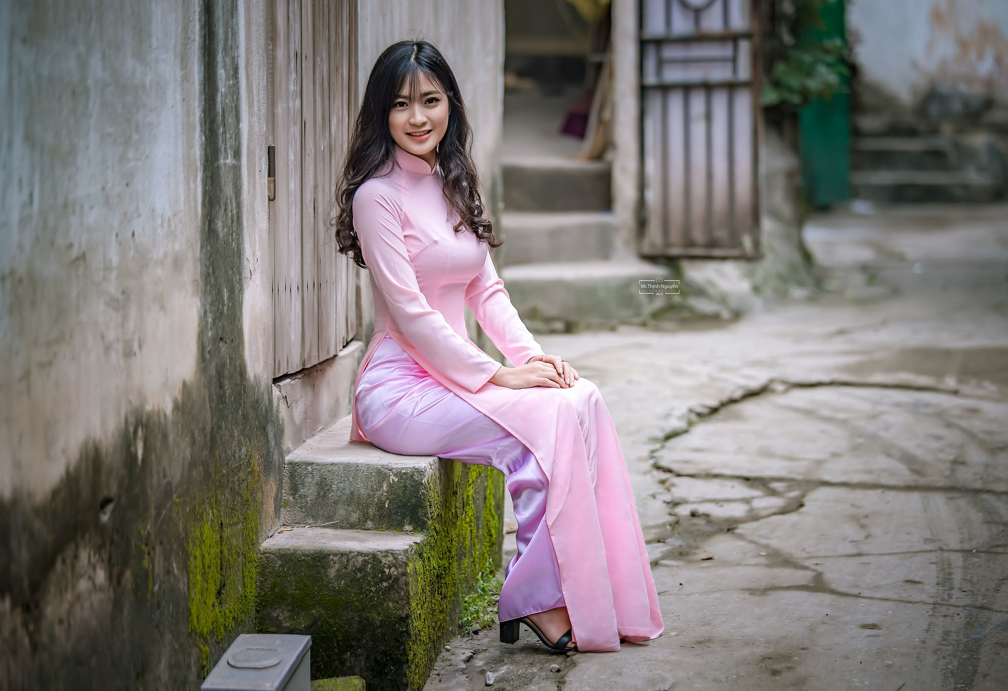 Áo dài hồng nữ nhân cổ kính thanh lịch [BK7AT2]