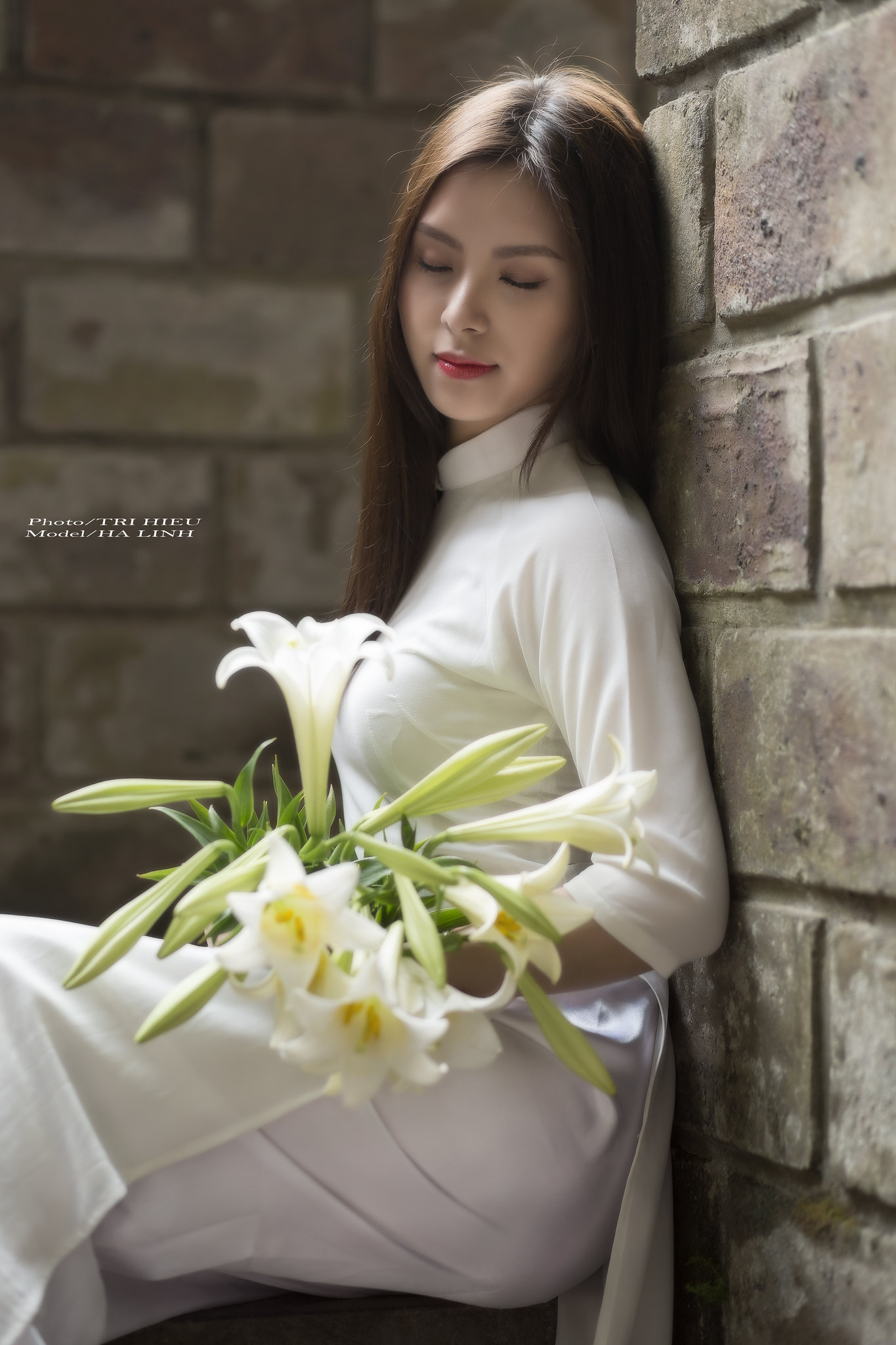 Áo dài trắng cổ điển áo dài trắng [W0IJDO]
