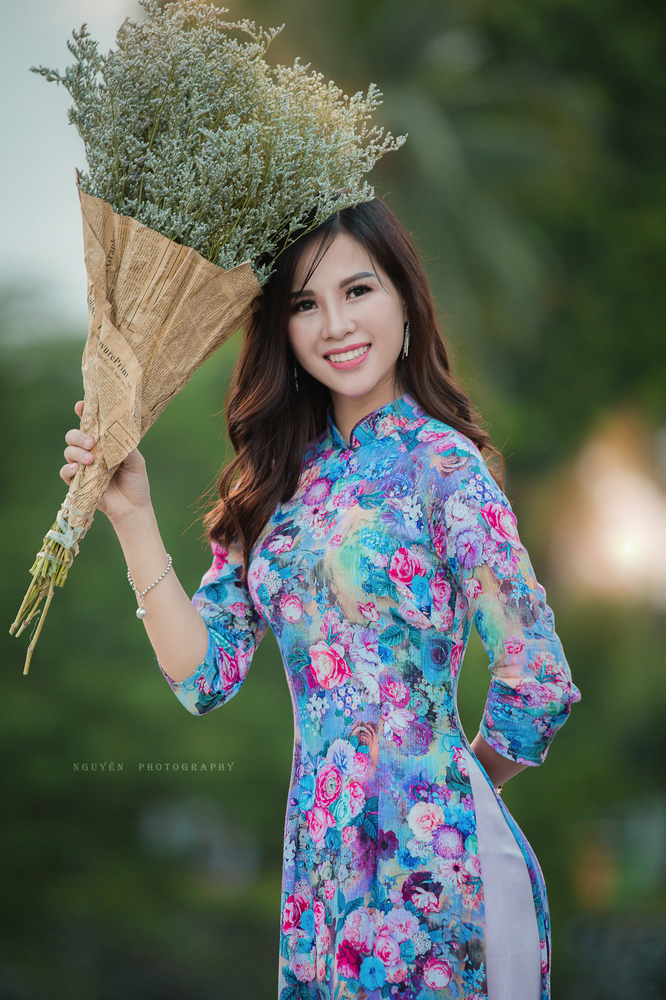 Cổ điển áo dài họa tiết áo dài họa tiết [NSJ12J]