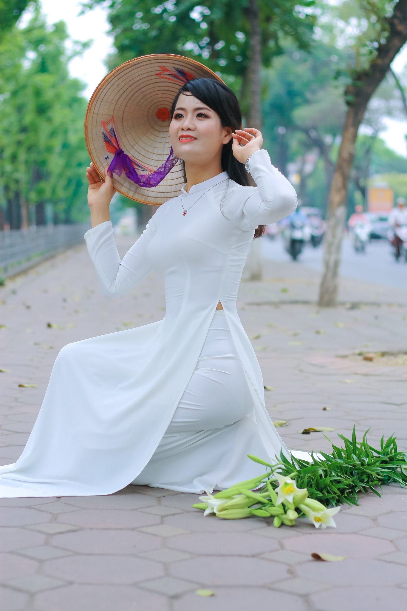 Vẻ đẹp áo dài trắng hiện đại hoa [XHZJSR]