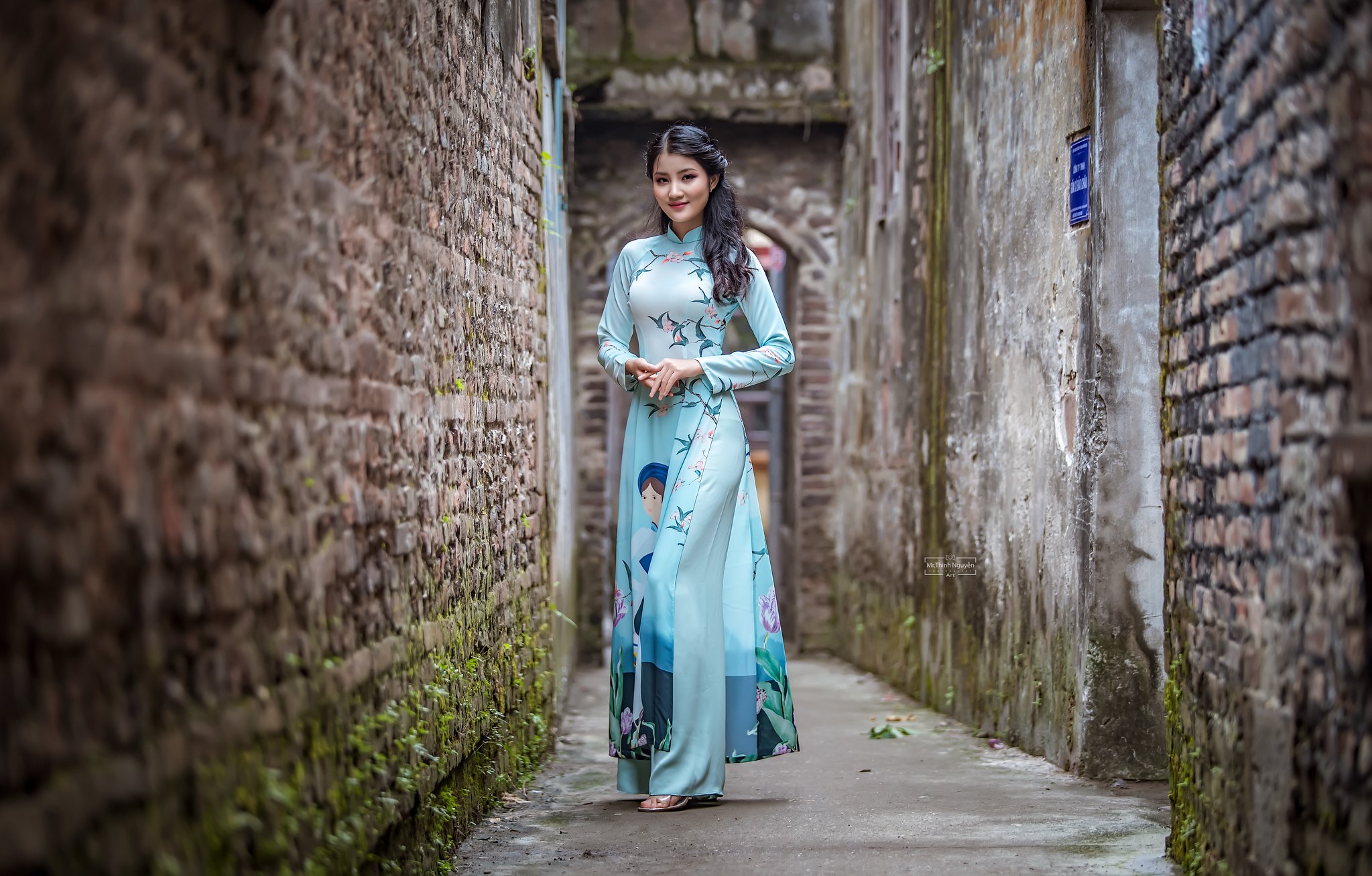 Áo dài xanh girl xinh áo dài xanh thanh lịch [7HVJGL]
