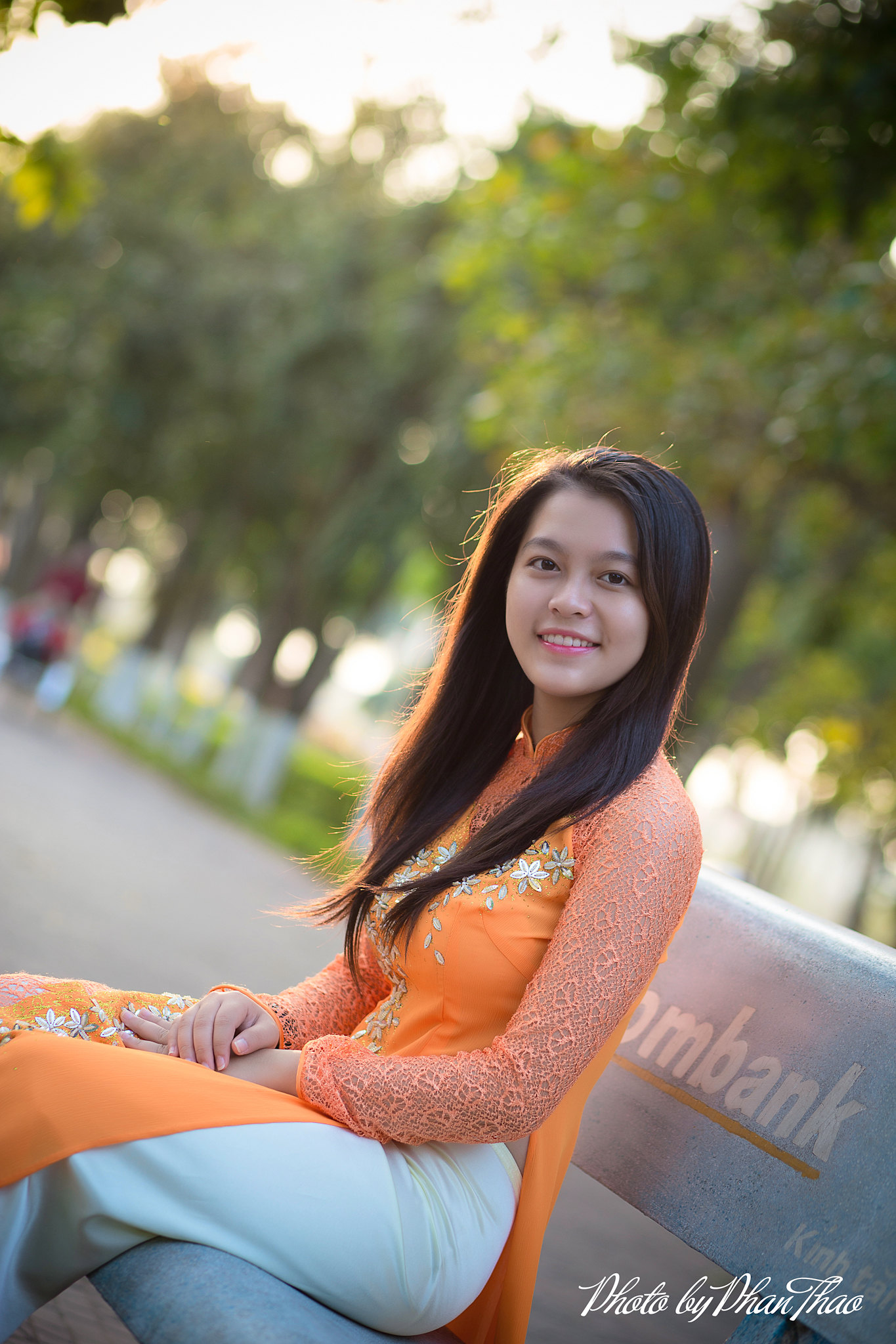Áo dài cam hài hòa áo dài cam [BXAE7T]