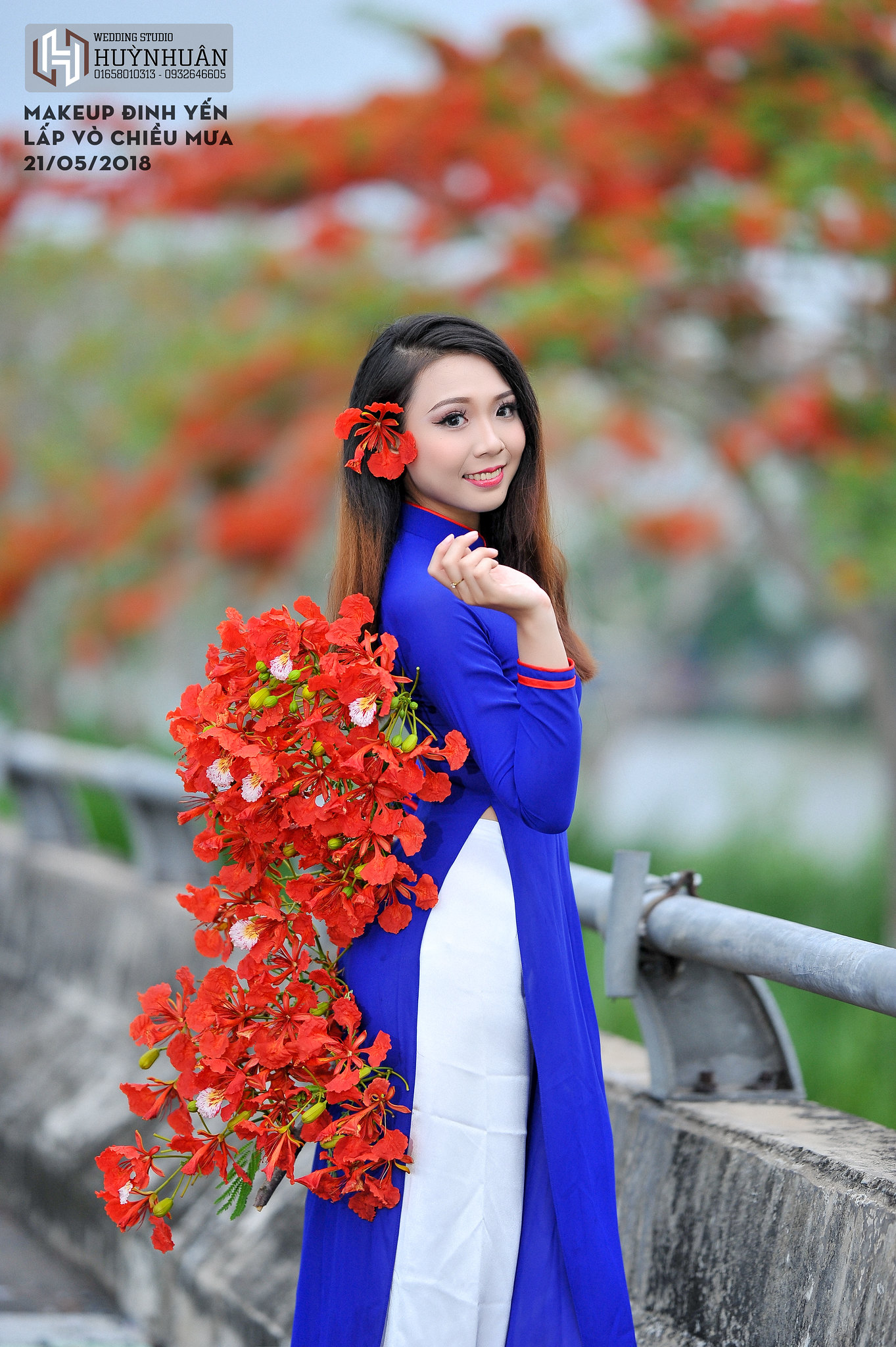 Áo dài xanh duyên dáng hoa phượng [BNJBPV]