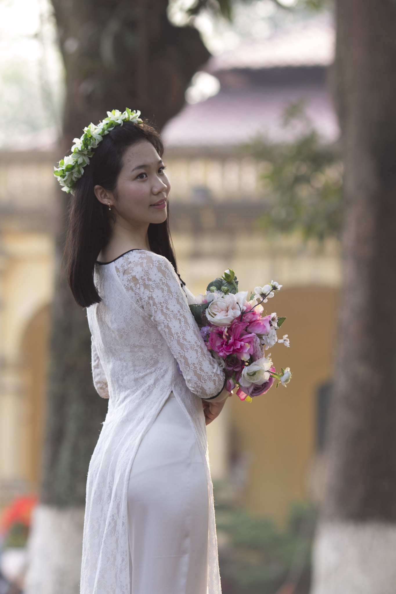 Áo dài trắng hình nền hoa thanh xuân [NDCYZK]