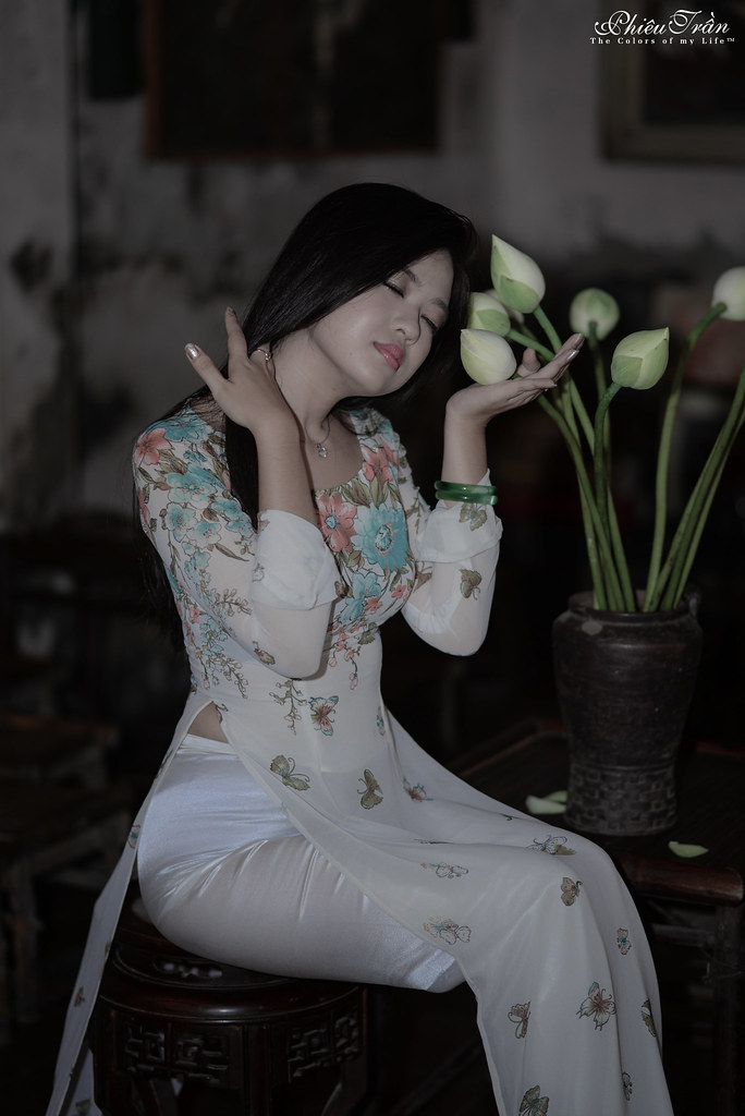 Áo dài trắng cổ kính thanh tao [8LXH2J]