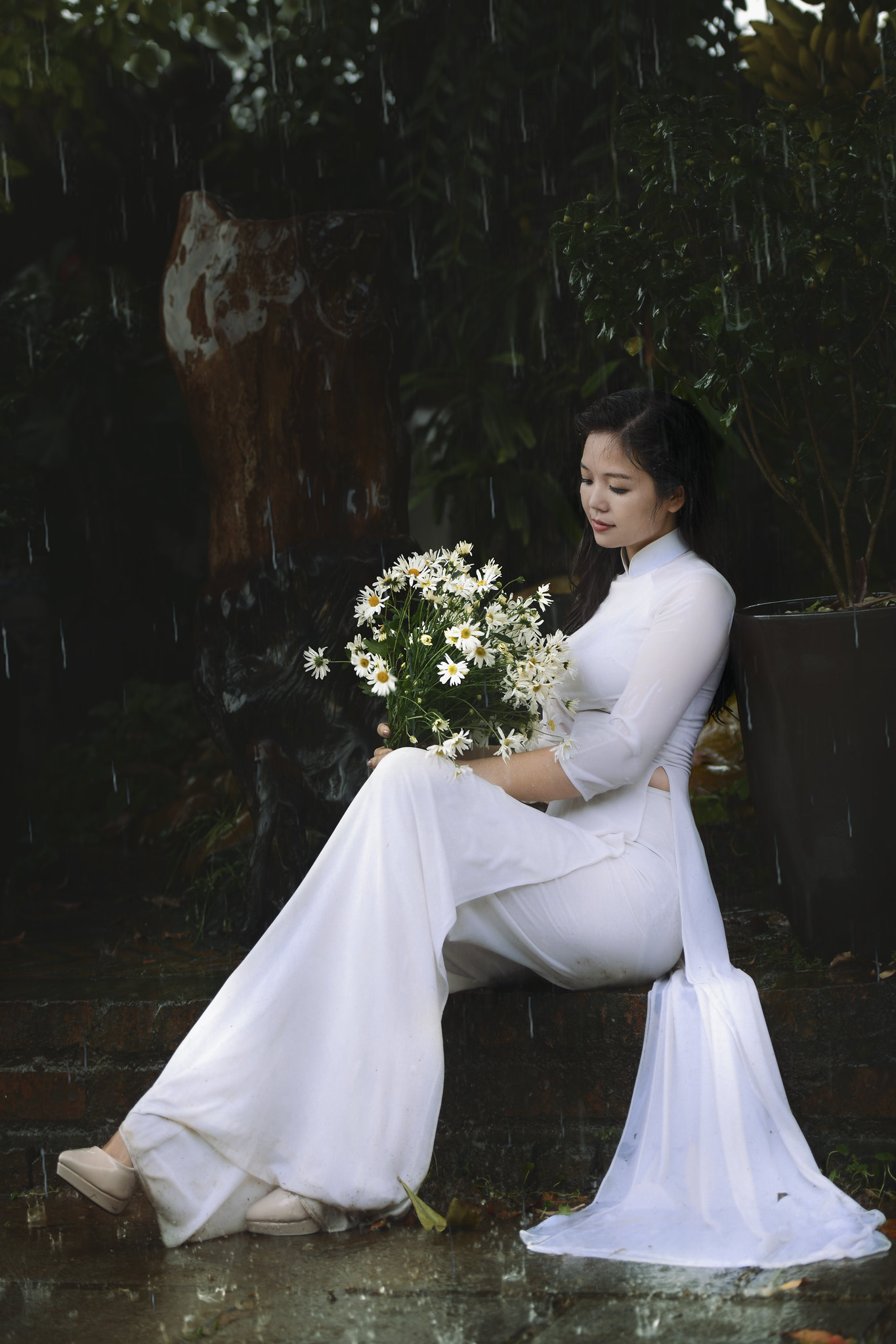 Áo dài trắng tà áo dài hoa thanh tao [ZEK5JG]
