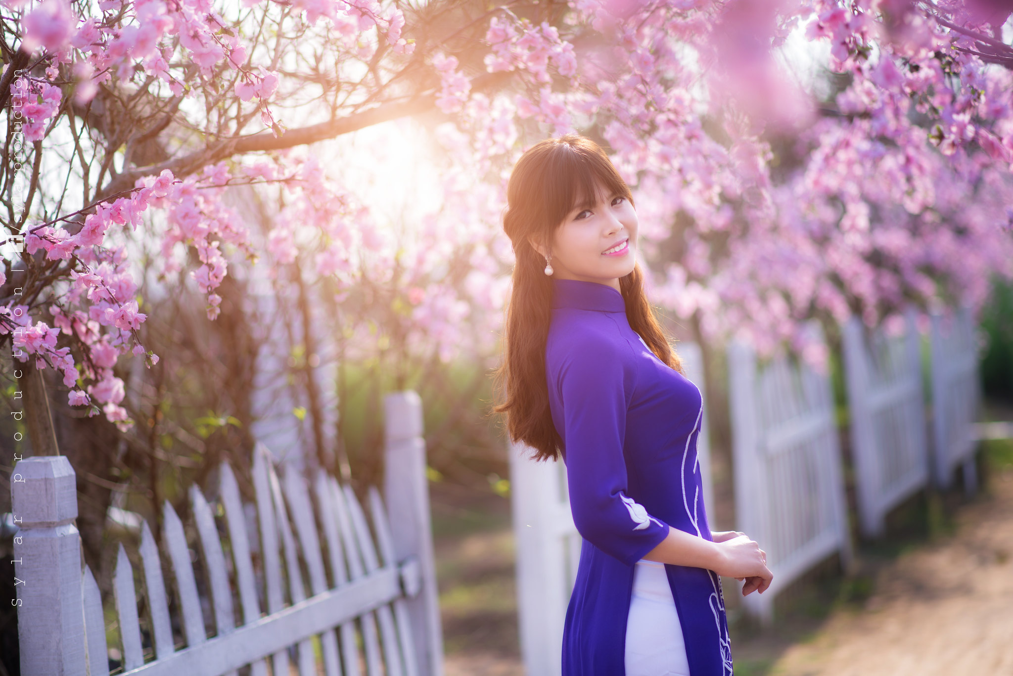 Áo dài tím hoài cổ hoa đào [PG3SMK]