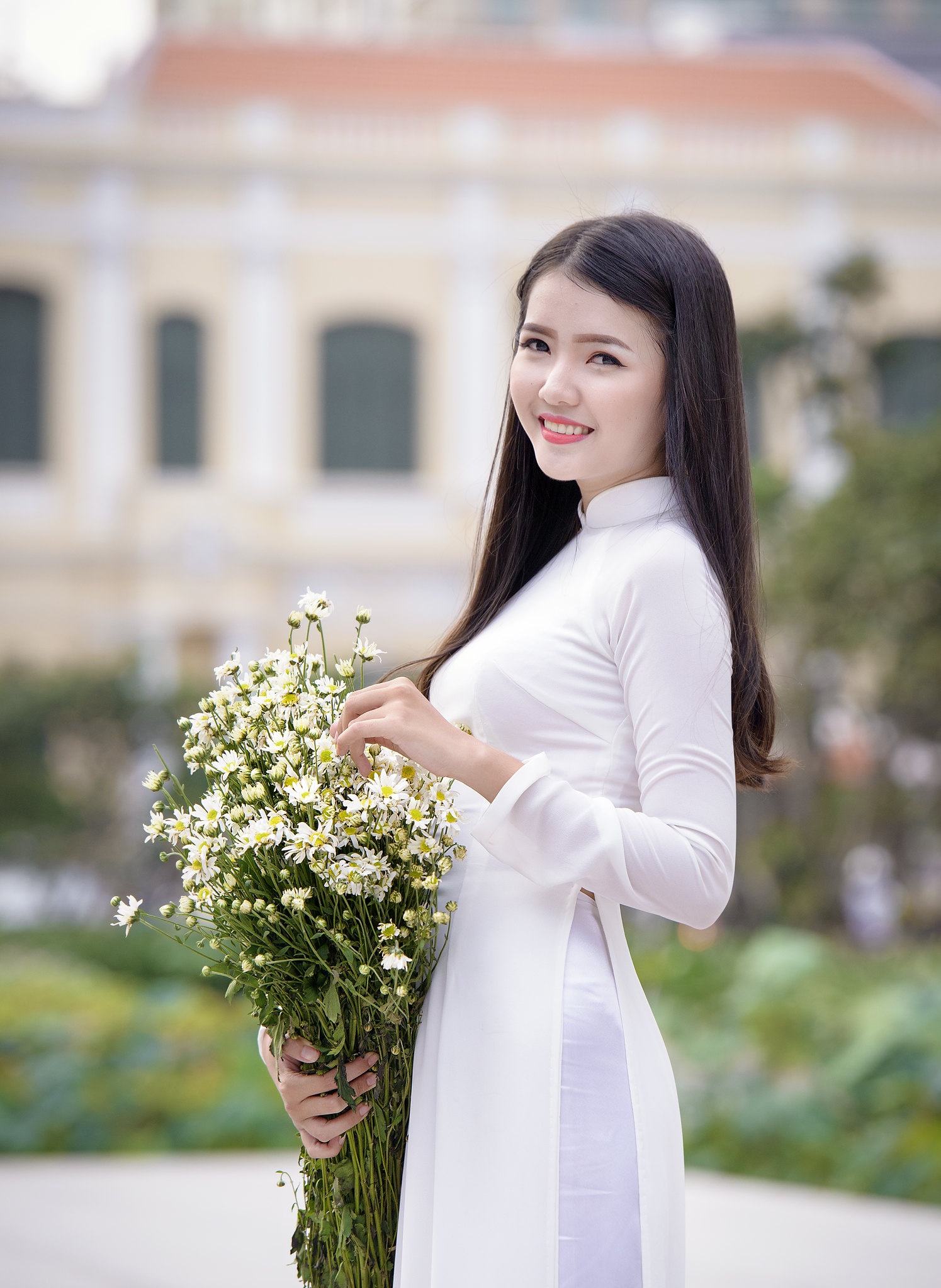 Áo dài trắng cổ điển thướt tha [K4ADA2]