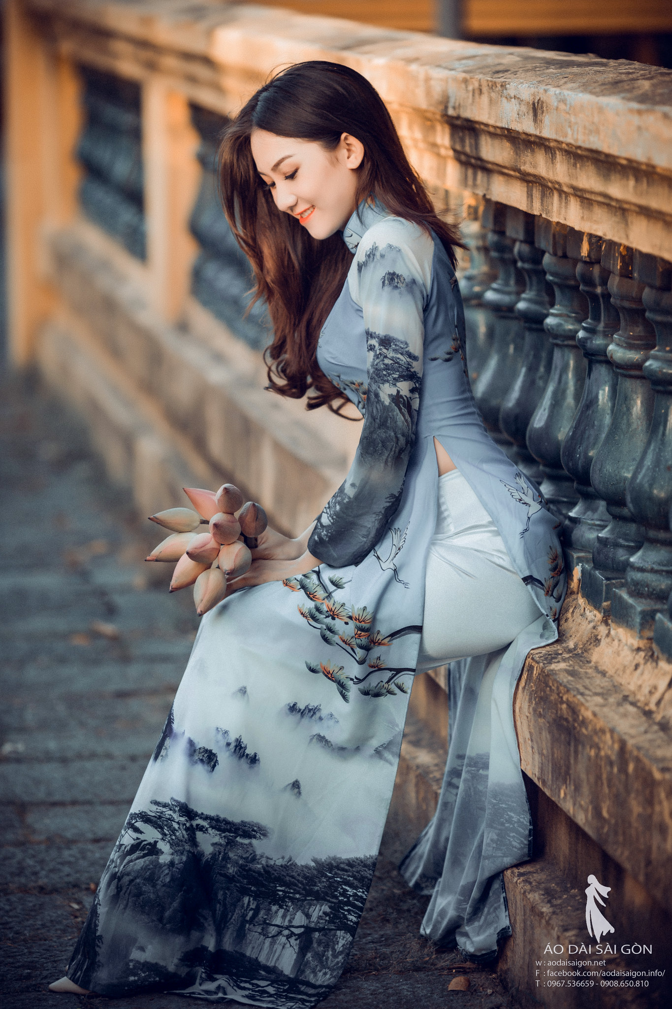 Áo dài trắng hoa thanh thoát [FEIVPE]