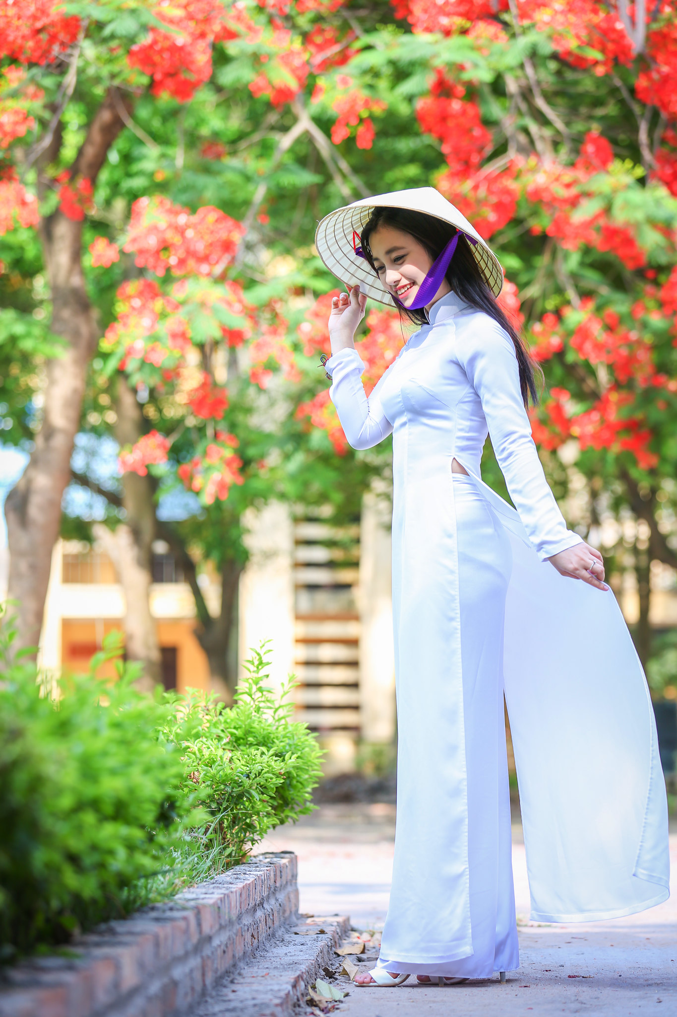 Rạng rỡ áo dài trắng hoa phượng [ZSUFCQ]
