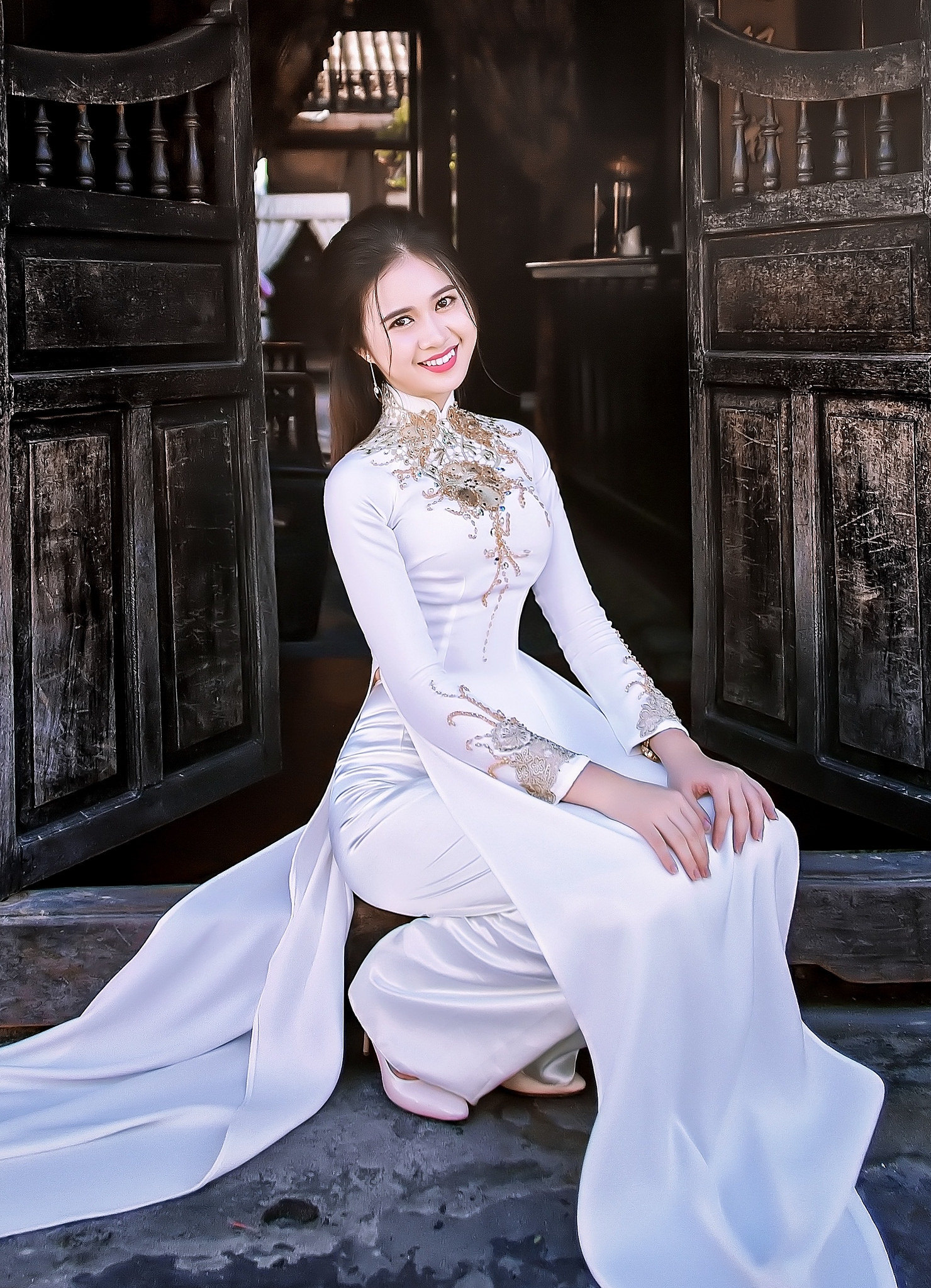 Áo dài trắng dịu dàng áo dài trắng [SZI1CU]