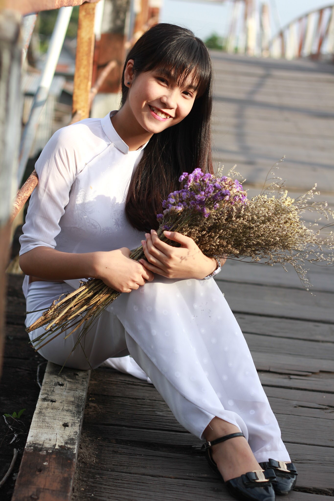 Thuần Việt áo dài trắng áo dài trắng [RREVCX]