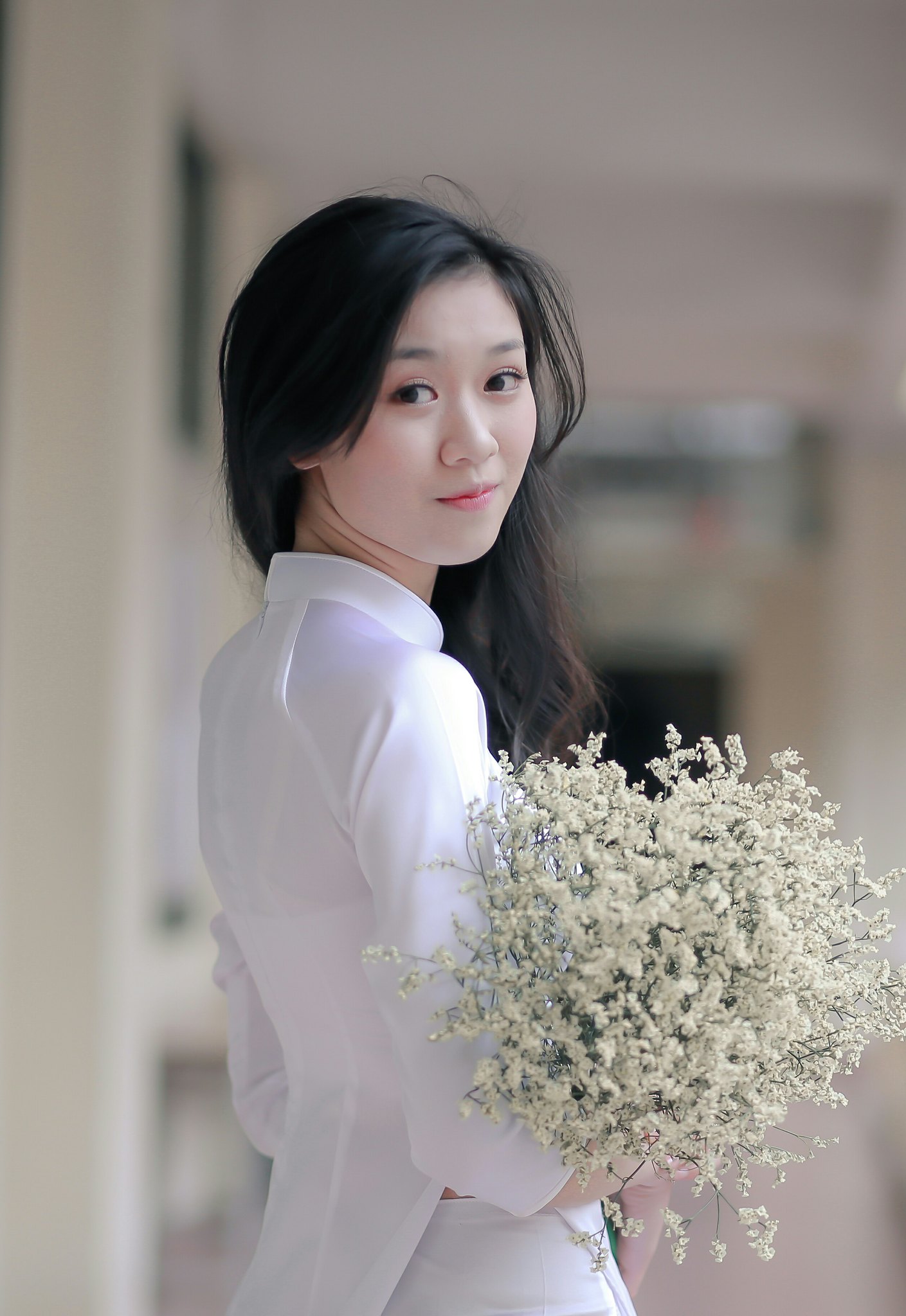 Cổ điển áo dài trắng hoa [NVKZOC]
