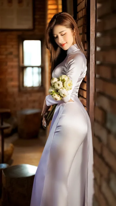 Áo dài trắng nền nã trong veo studio [H9HVXR]