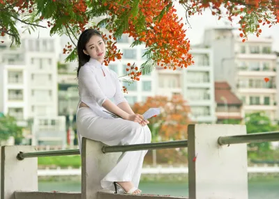 Vẻ đẹp Việt Nam áo dài trắng hoa phượng [HQOSLU]