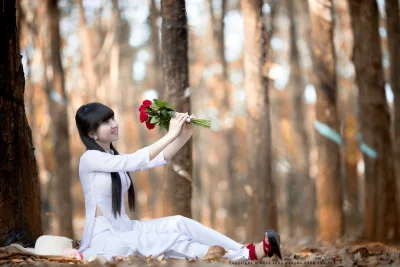 Áo dài trắng truyền thống hoa thanh nhã [AGQH27]