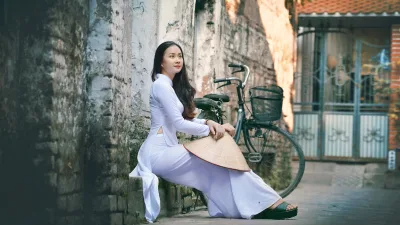 Áo dài trắng xe đạp nữ tính [4PWANM]