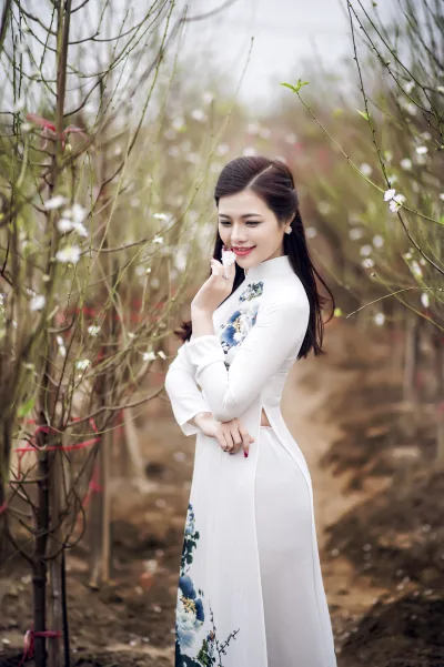 Thuần Việt áo dài trắng hoa [9VBQQA]