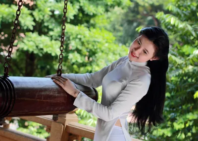 Áo dài trắng lễ chùa cổ điển [ZLL78G]