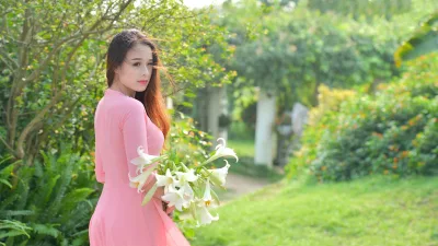 Áo dài hồng cổ điển hoa [M0MVVC]