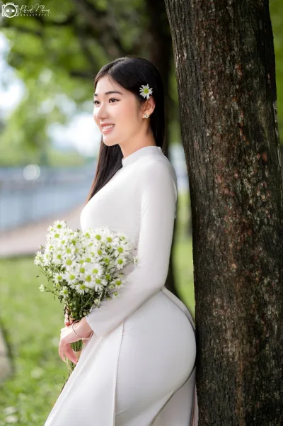 Áo dài trắng hoài cổ hoa [CVUPDY]