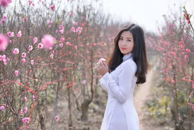 Áo dài trắng hoa đào cổ điển [S7MAN7]