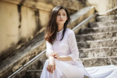 Áo dài trắng quý phái áo dài trắng [VKXOMD]