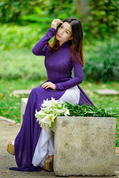Vẻ đẹp áo dài áo dài tím e ấp hoa [HRSQEJ]
