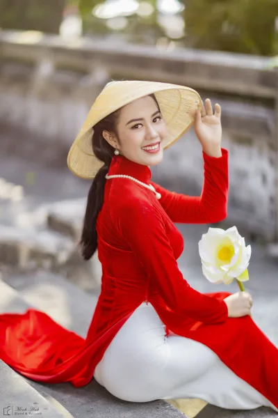 Tà áo dài áo dài đỏ nổi bật áo dài đỏ [CMYZBH]