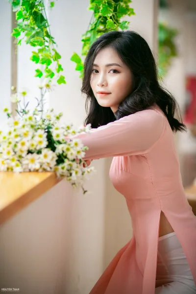 Áo dài hồng khoảnh khắc áo dài hồng yêu kiều [LKKXXJ]