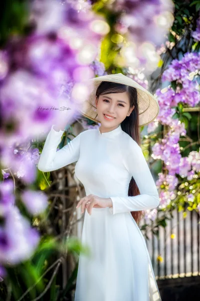Áo dài trắng hoa thanh xuân [KY41BW]