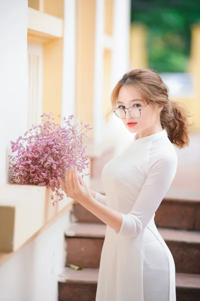 Áo dài trắng tà áo dài hoa yêu kiều [CYD13B]