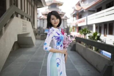 Áo dài họa tiết truyền thống lễ chùa [14YXLJ]