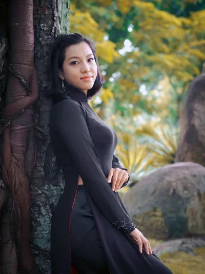 Áo dài đen thiếu nữ áo dài đen tinh tế [NKCOD8]