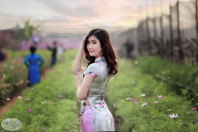 Quý phái áo dài họa tiết đồng cỏ [TOBXE2]